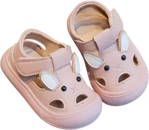 Toddler Girls Cute unny Ears Sandals Closed Toe Hollow Breathable Soft Sole Anti Slip Leather Dress Sandals Girls