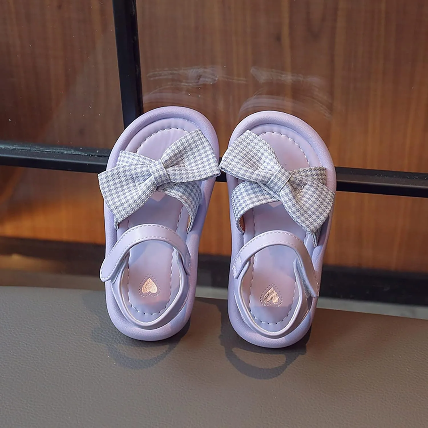 Toddler Kid Girl Casual Hook & Loop Sandal Solid Bow Rubber Soft Sole Birthday Party Beach Flat Water Shoes