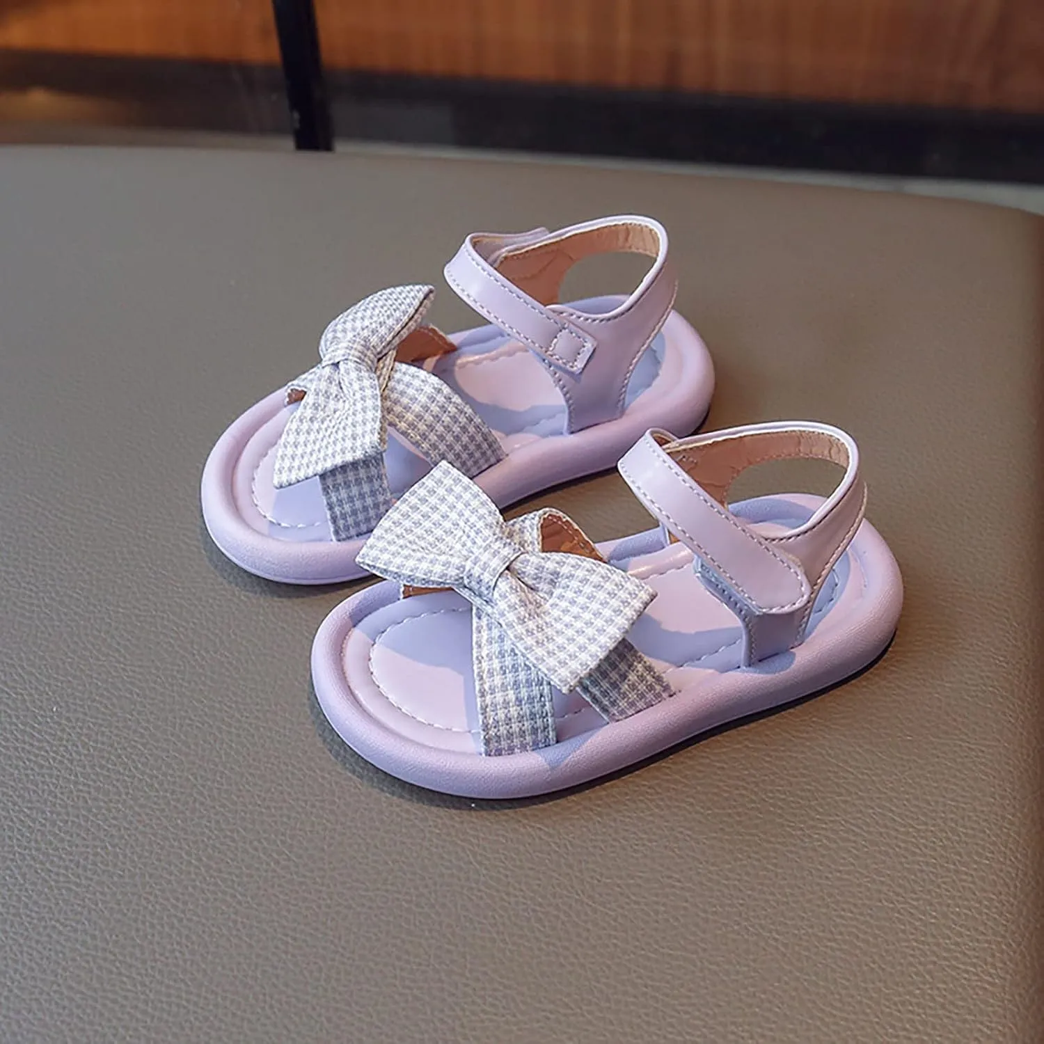 Toddler Kid Girl Casual Hook & Loop Sandal Solid Bow Rubber Soft Sole Birthday Party Beach Flat Water Shoes