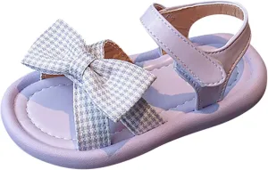 Toddler Kid Girl Casual Hook & Loop Sandal Solid Bow Rubber Soft Sole Birthday Party Beach Flat Water Shoes