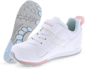 TSUKIHOSHI Racer Baby and Toddler Shoes - Strap-Closure Machine-Washable Baby Shoes with Wide Toe Box & Slip-Resistant, Non-Marking Outsoles, White/Pink - 3.5 Infant (0-12) Months