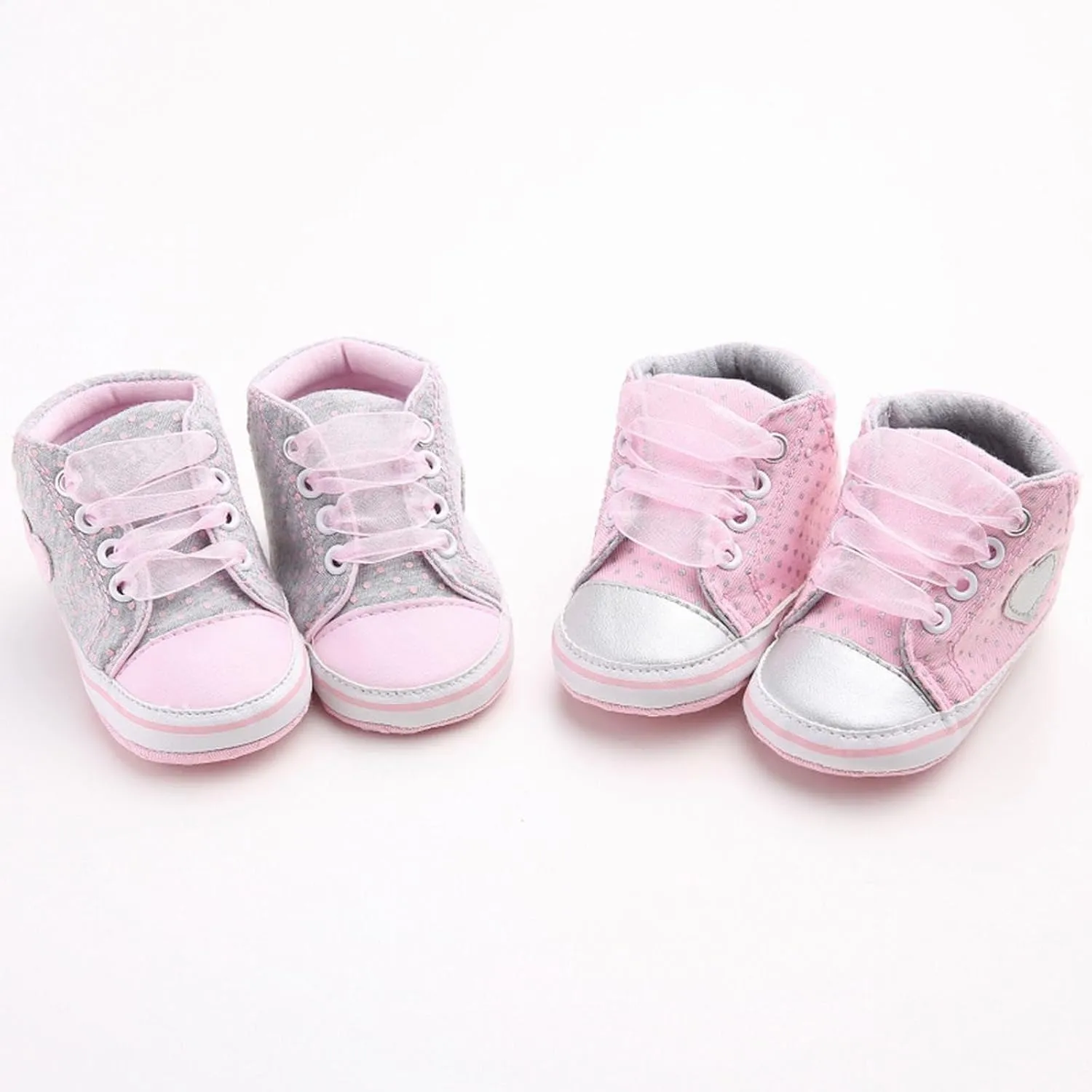 Unisex Baby Boy Girl Canvas Sneaker Love Prints Soft Sole Tulle Shoelaces Lace up Ankle First ?alkers Shoes