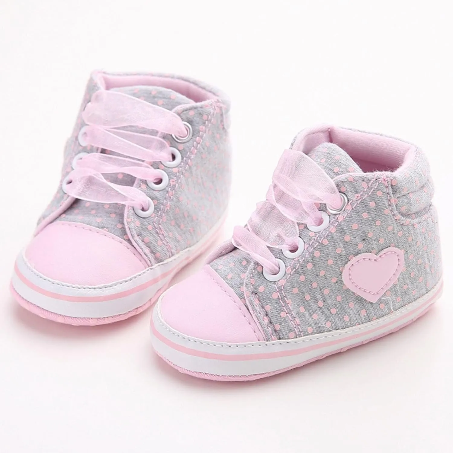 Unisex Baby Boy Girl Canvas Sneaker Love Prints Soft Sole Tulle Shoelaces Lace up Ankle First ?alkers Shoes