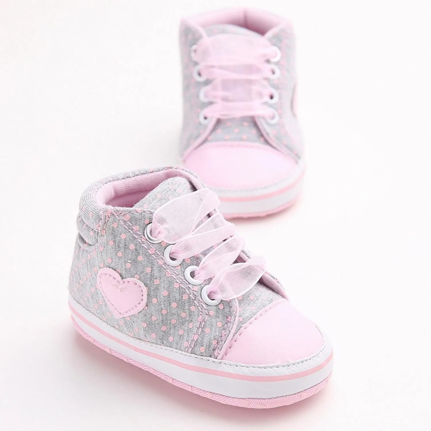 Unisex Baby Boy Girl Canvas Sneaker Love Prints Soft Sole Tulle Shoelaces Lace up Ankle First ?alkers Shoes