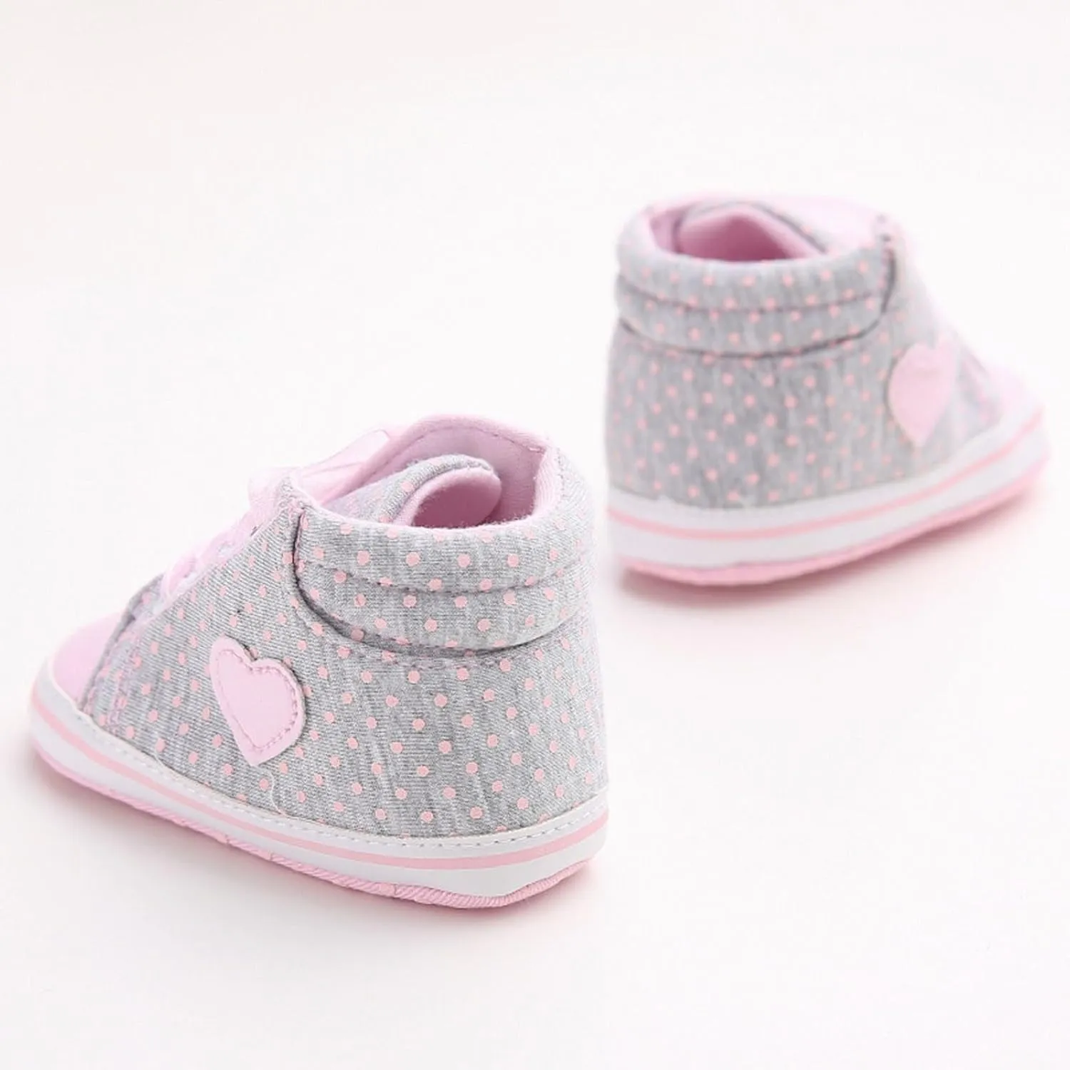 Unisex Baby Boy Girl Canvas Sneaker Love Prints Soft Sole Tulle Shoelaces Lace up Ankle First ?alkers Shoes
