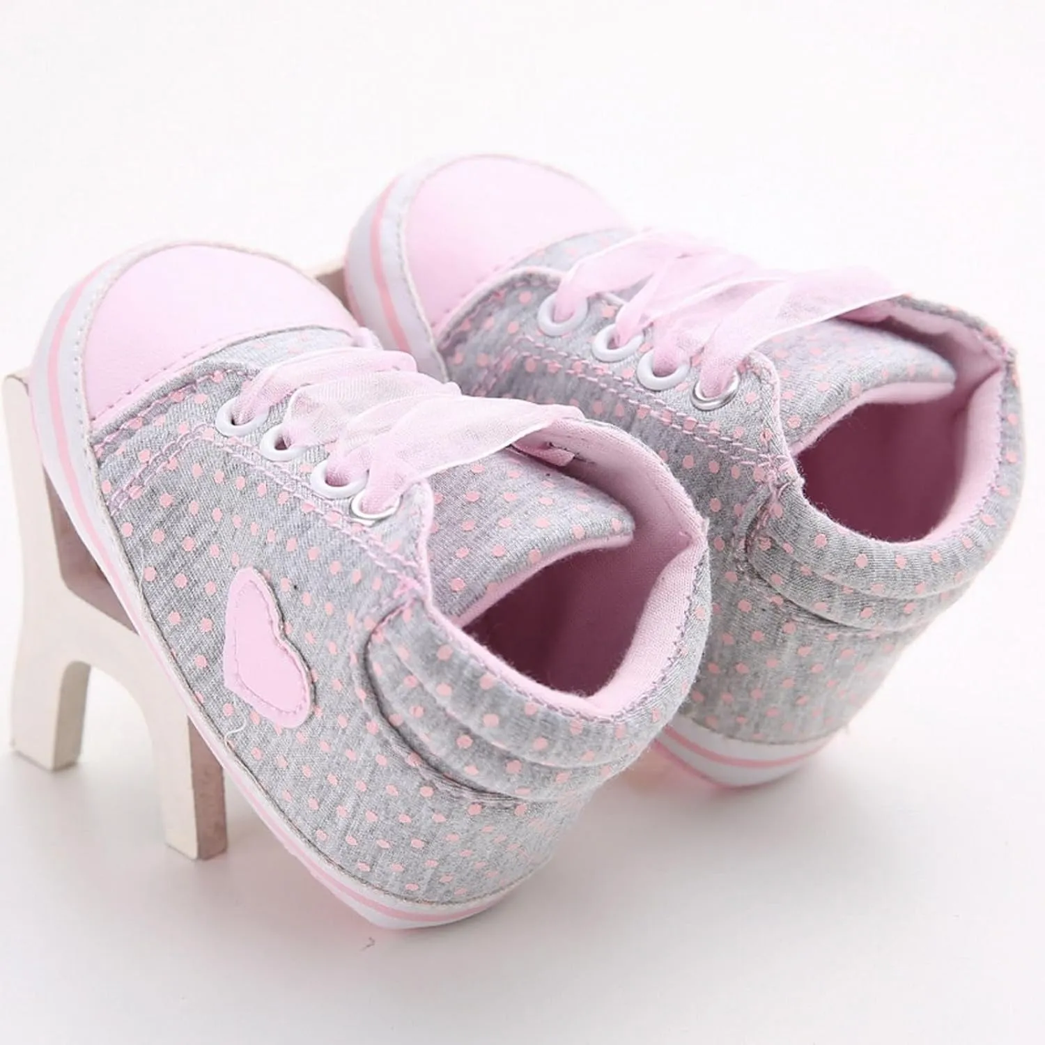 Unisex Baby Boy Girl Canvas Sneaker Love Prints Soft Sole Tulle Shoelaces Lace up Ankle First ?alkers Shoes