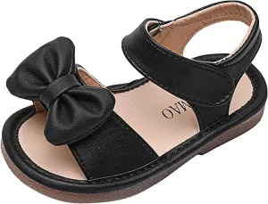 Unisex-Child and Toddler Baby Girls Sandals Bowknot Anti Slip Soft Sole Outdoor Shoes Summer Princess (Black, 7 Toddler)