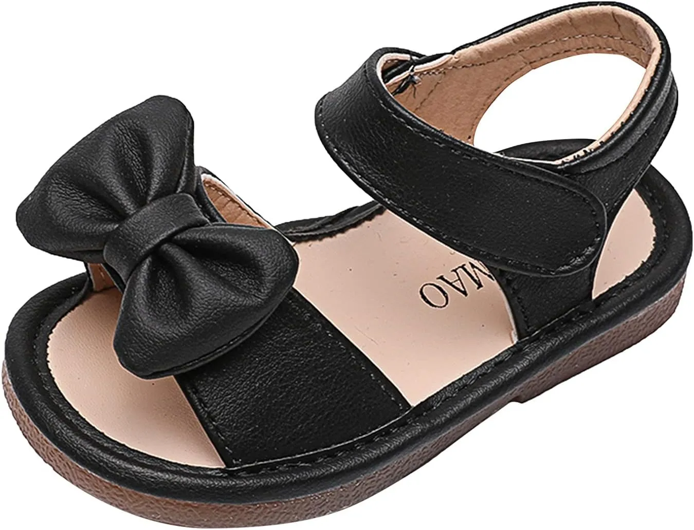 Unisex-Child and Toddler Baby Girls Sandals Bowknot Anti Slip Soft Sole Outdoor Shoes Summer Princess (Black, 7 Toddler)