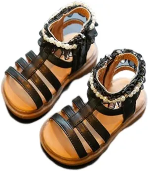 Unisex-Child and Toddler Baby Girls Shoes Anti Slip Soft Sole Casual Sandals Princess Summer Beach (Black, 9 Toddler)