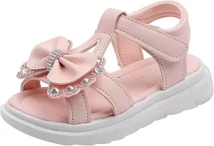 Unisex-Child and Toddler Baby Girls Shoes Lightweight Soft Sole Bowknot Outdoor Shoes Summer Princess (Pink, 23 Toddler)