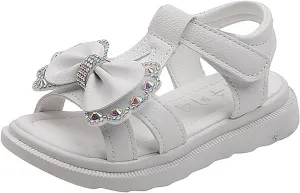 Unisex-Child and Toddler Baby Girls Shoes Lightweight Soft Sole Bowknot Outdoor Shoes Summer (White, 25 Toddler)