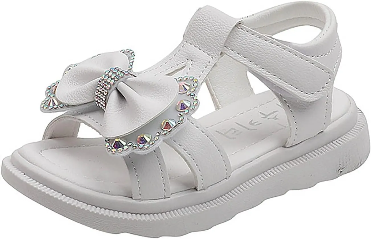 Unisex-Child and Toddler Baby Girls Shoes Lightweight Soft Sole Bowknot Outdoor Shoes Summer (White, 32 Little Child)