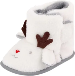 Warm Winter Baby Shoes Cartoon Deer Shape Christmas Baby Shoes Baby Soft Sole Toddler Shoes Kids Snow Boots (White, 0-6 Months)