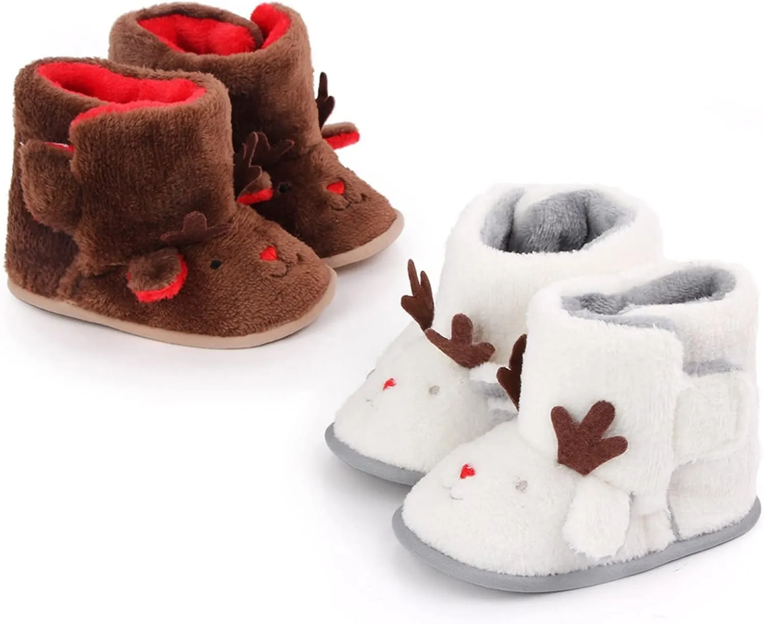 Warm Winter Baby Shoes Cartoon Deer Shape Christmas Baby Shoes Baby Soft Sole Toddler Shoes Kids Snow Boots (White, 0-6 Months)