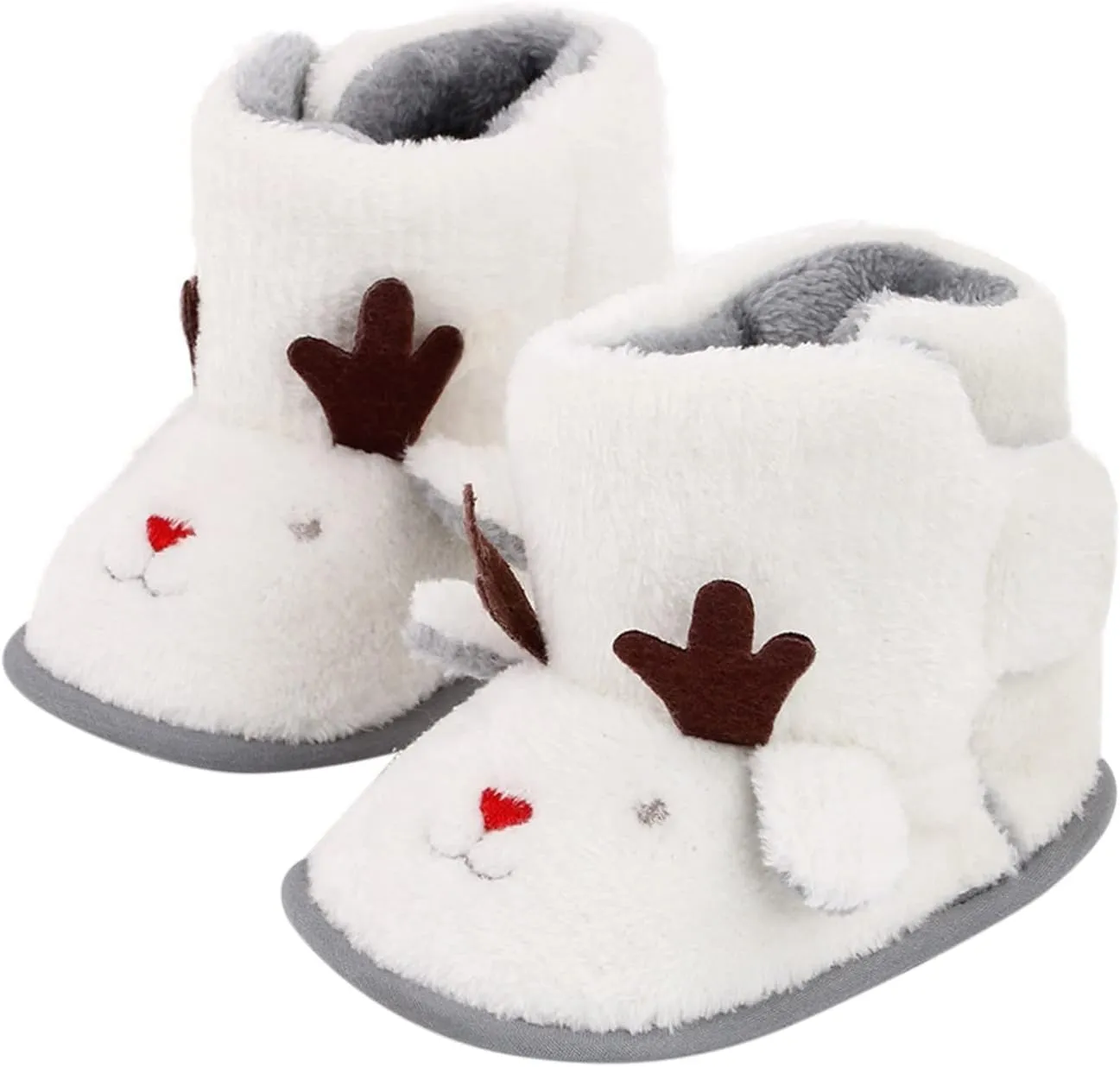 Warm Winter Baby Shoes Cartoon Deer Shape Christmas Baby Shoes Baby Soft Sole Toddler Shoes Kids Snow Boots (White, 0-6 Months)