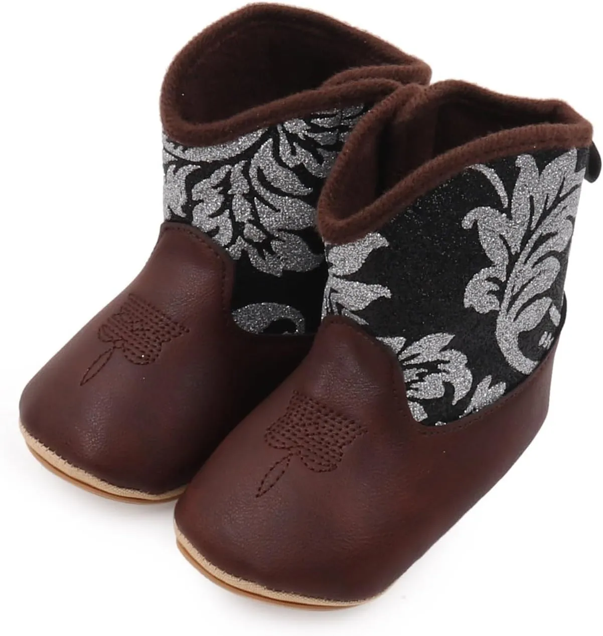 Winter Boots for Toddler Girls Leather Western Boots Cowboy Bootie Soft Sole Non Slip Crib Shoes For Baby Infant Toddler