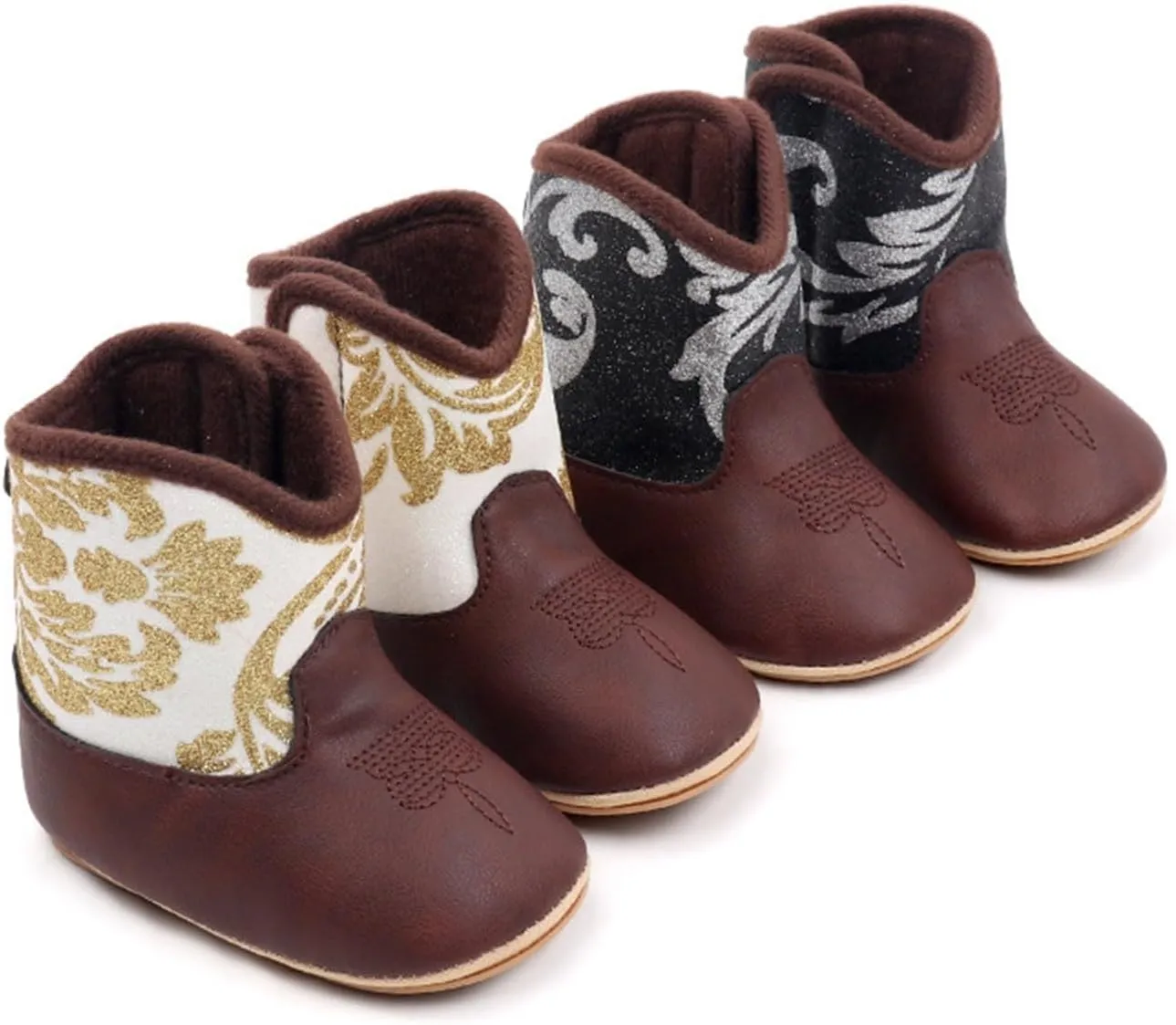 Winter Boots for Toddler Girls Leather Western Boots Cowboy Bootie Soft Sole Non Slip Crib Shoes For Baby Infant Toddler