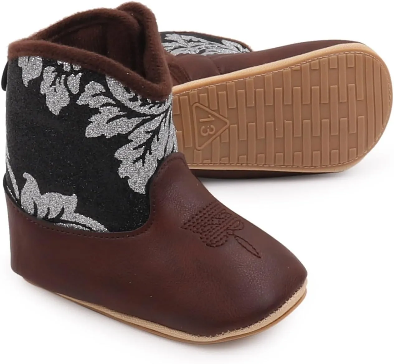 Winter Boots for Toddler Girls Leather Western Boots Cowboy Bootie Soft Sole Non Slip Crib Shoes For Baby Infant Toddler