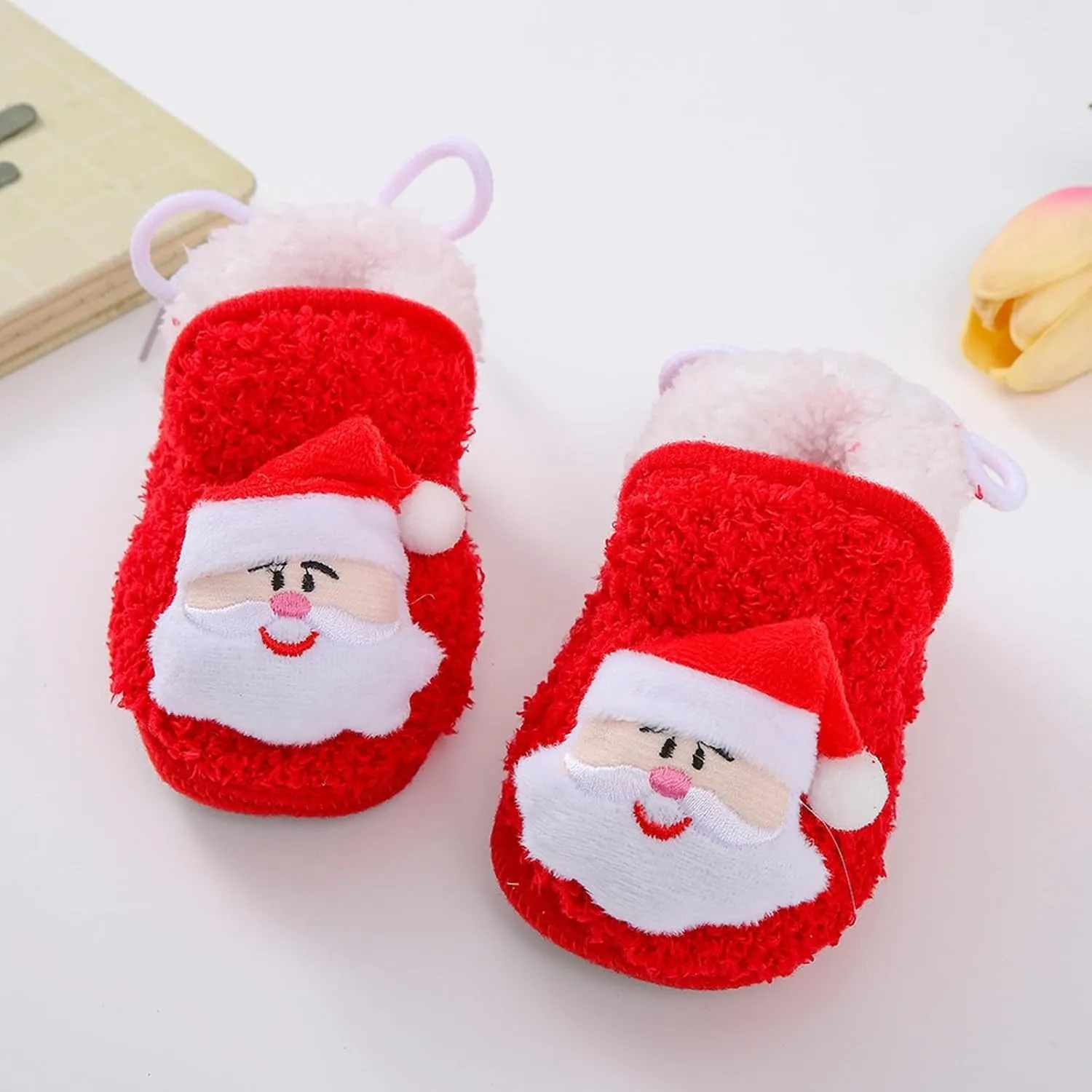 Winter Christmas Santa laus Cozy Fleece Newborn Baby Booties Soft Sole Prewalker Crib Shoes for Infant Girls