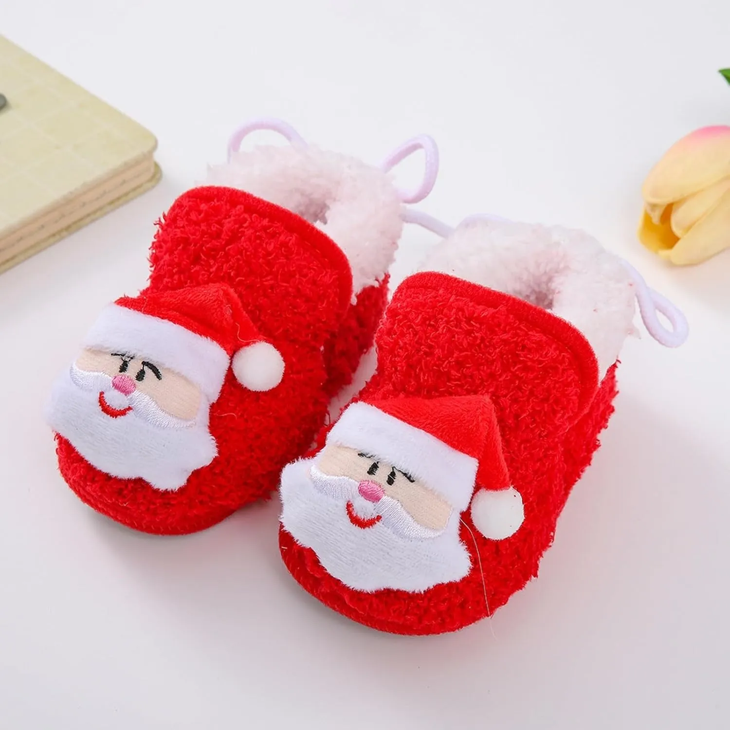 Winter Christmas Santa laus Cozy Fleece Newborn Baby Booties Soft Sole Prewalker Crib Shoes for Infant Girls