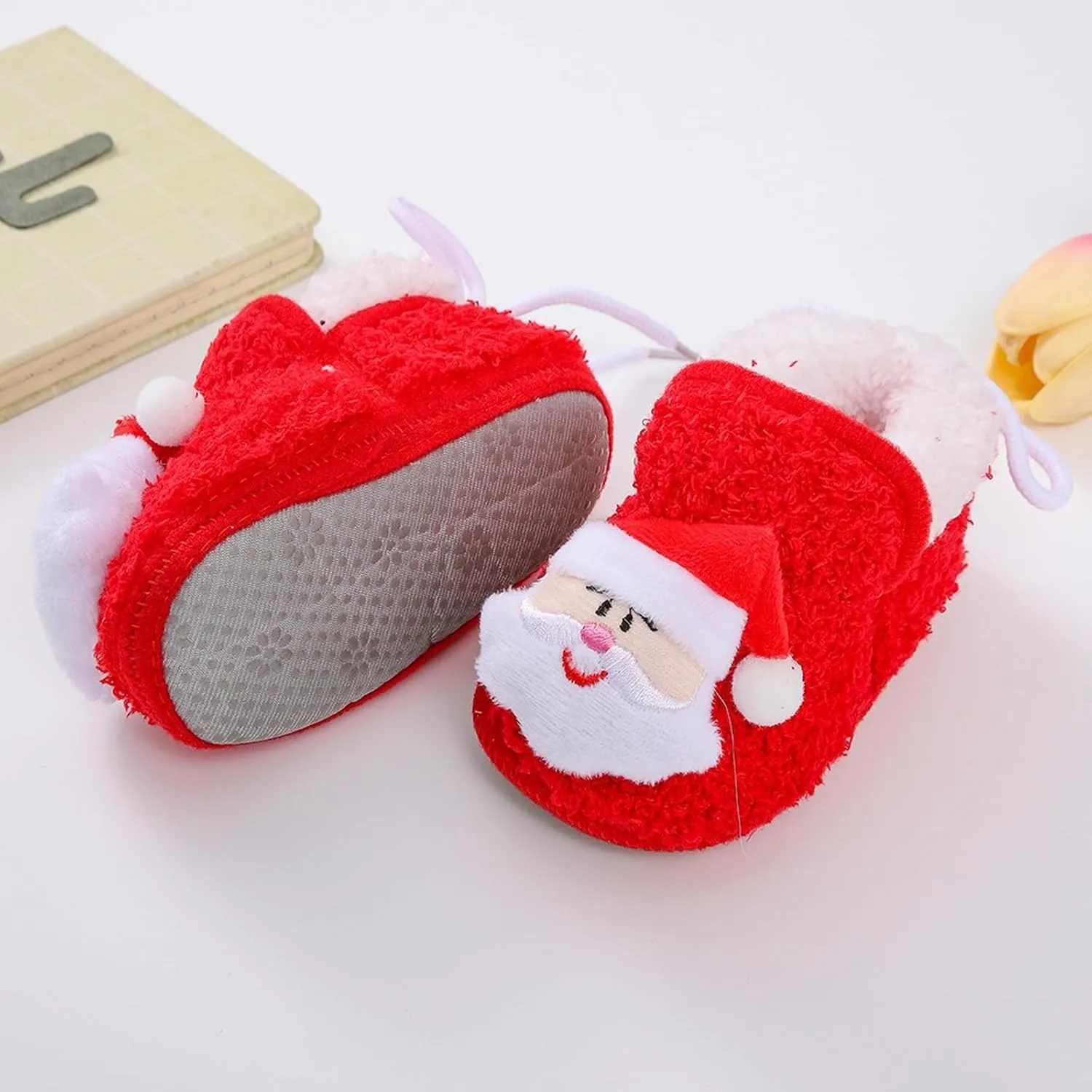 Winter Christmas Santa laus Cozy Fleece Newborn Baby Booties Soft Sole Prewalker Crib Shoes for Infant Girls