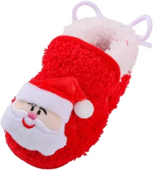 Winter Christmas Santa laus Cozy Fleece Newborn Baby Booties Soft Sole Prewalker Crib Shoes for Infant Girls