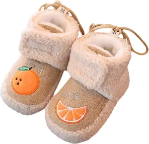 Winter Warm Baby First Walking Boots Cute Fruit Pattern Soft Sole Comfy Anti Slip Shoes Lightweight Breathable