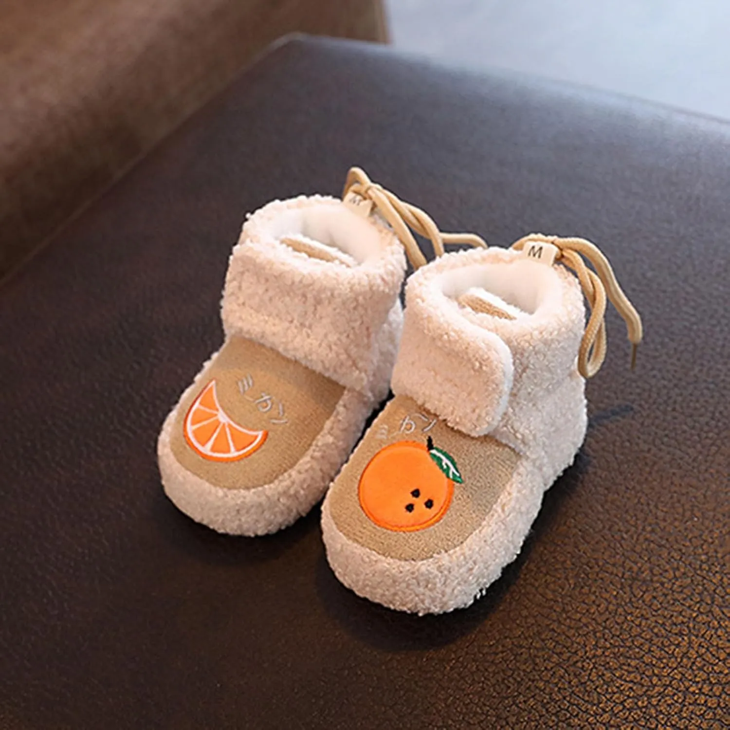 Winter Warm Baby First Walking Boots Cute Fruit Pattern Soft Sole Comfy Anti Slip Shoes Lightweight Breathable