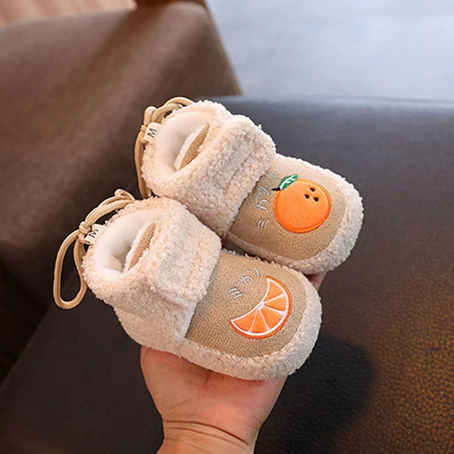Winter Warm Baby First Walking Boots Cute Fruit Pattern Soft Sole Comfy Anti Slip Shoes Lightweight Breathable