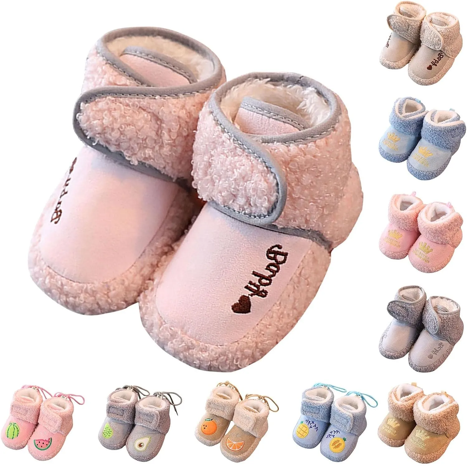 Winter Warm Baby First Walking Boots Cute Fruit Pattern Soft Sole Comfy Anti Slip Shoes Lightweight Breathable