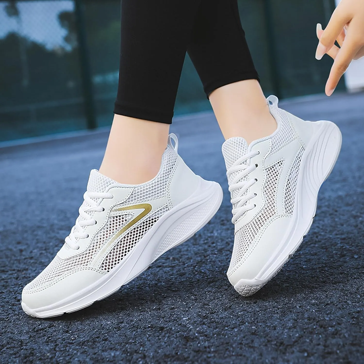 Women Tennis Shoes Fashion Running Sneaker Breathable Lace-Up Walking Shoes Non Slip Workout Shoes for Indoor Outdoor Gym
