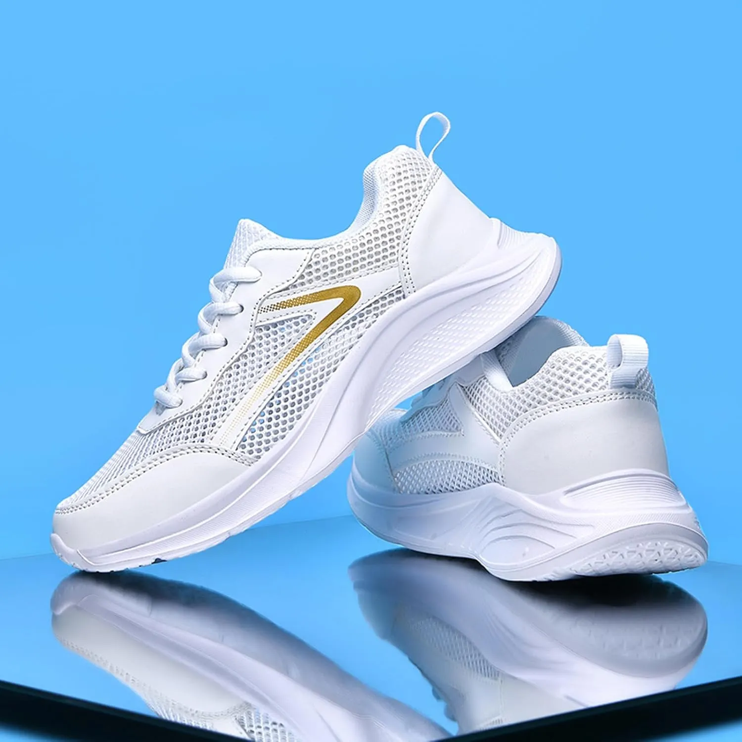 Women Tennis Shoes Fashion Running Sneaker Breathable Lace-Up Walking Shoes Non Slip Workout Shoes for Indoor Outdoor Gym