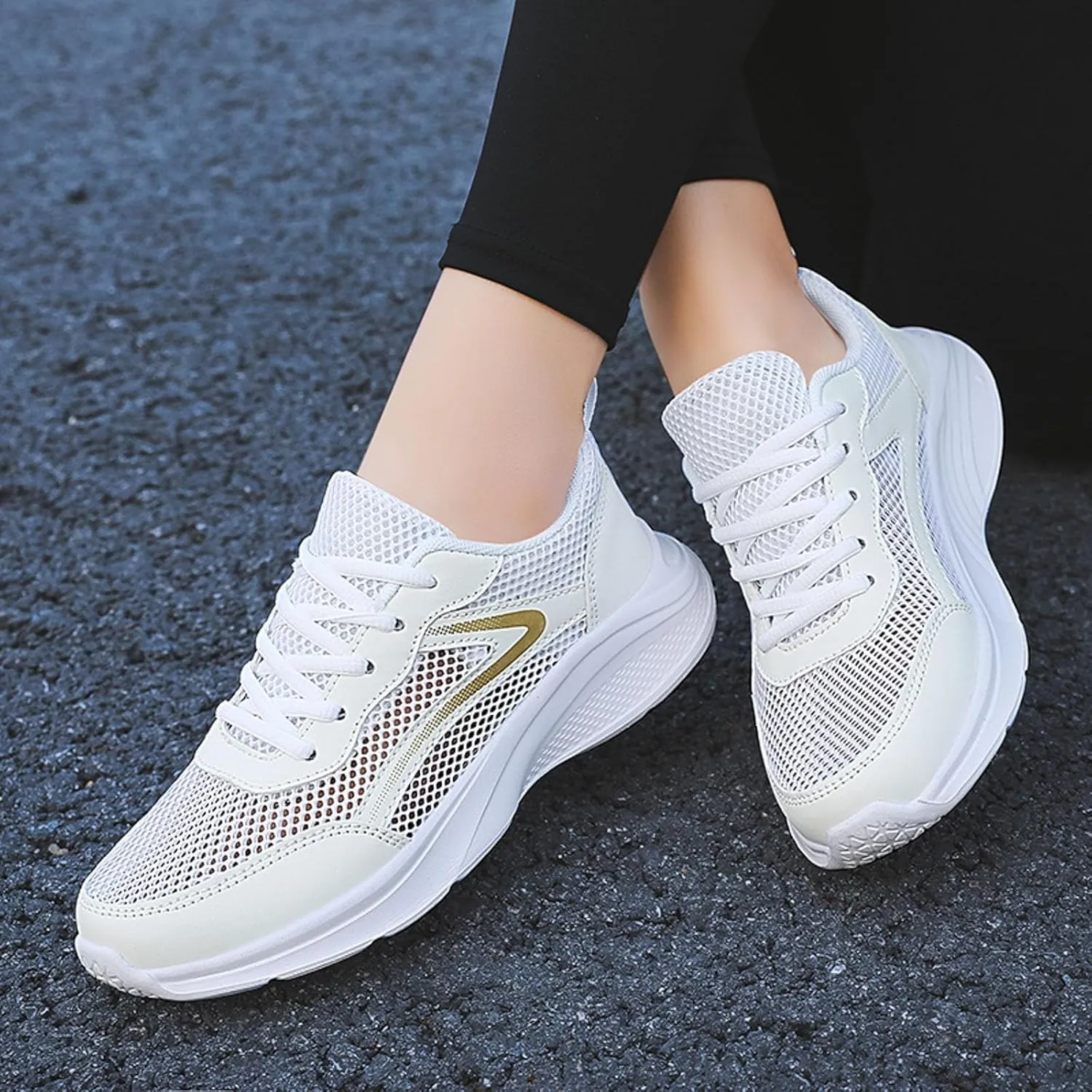 Women Tennis Shoes Fashion Running Sneaker Breathable Lace-Up Walking Shoes Non Slip Workout Shoes for Indoor Outdoor Gym