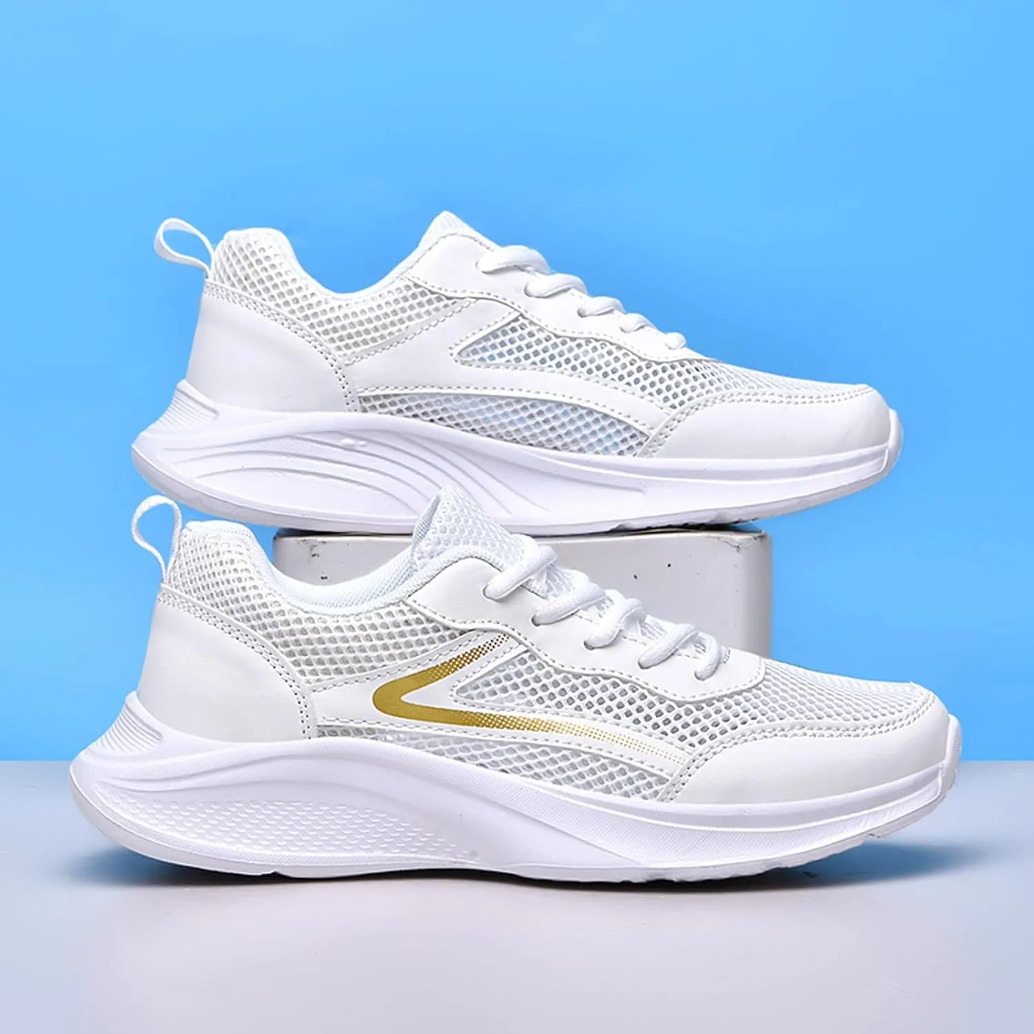Women Tennis Shoes Fashion Running Sneaker Breathable Lace-Up Walking Shoes Non Slip Workout Shoes for Indoor Outdoor Gym