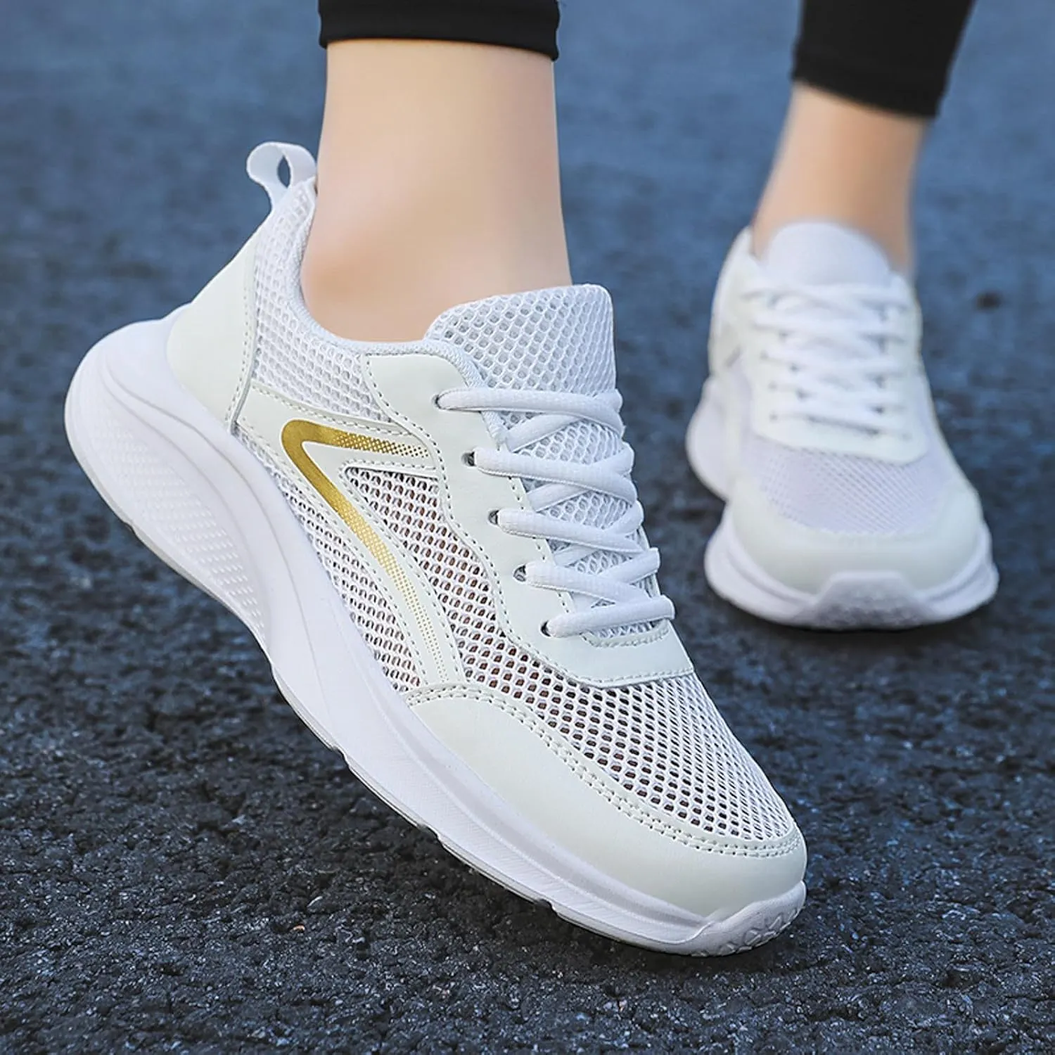 Women Tennis Shoes Fashion Running Sneaker Breathable Lace-Up Walking Shoes Non Slip Workout Shoes for Indoor Outdoor Gym