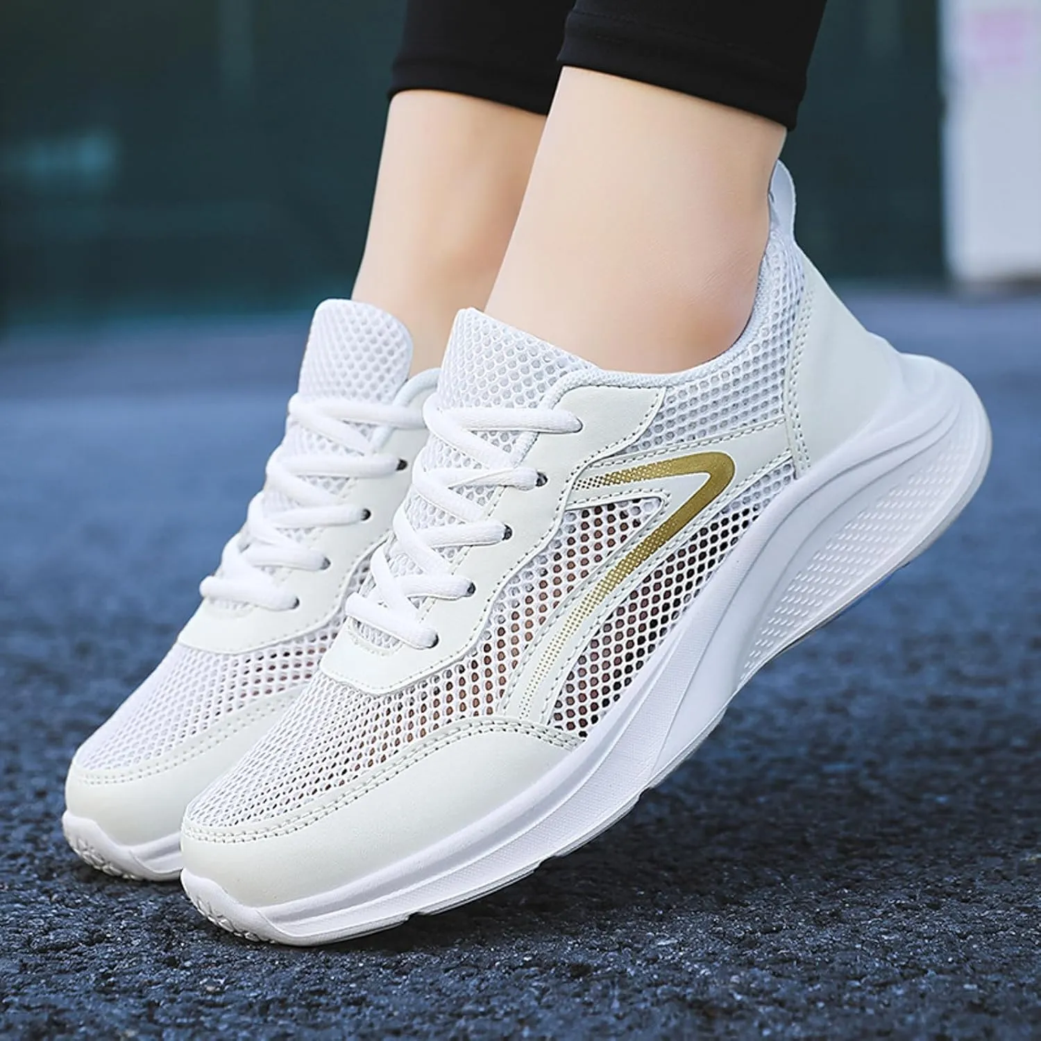Women Tennis Shoes Fashion Running Sneaker Breathable Lace-Up Walking Shoes Non Slip Workout Shoes for Indoor Outdoor Gym