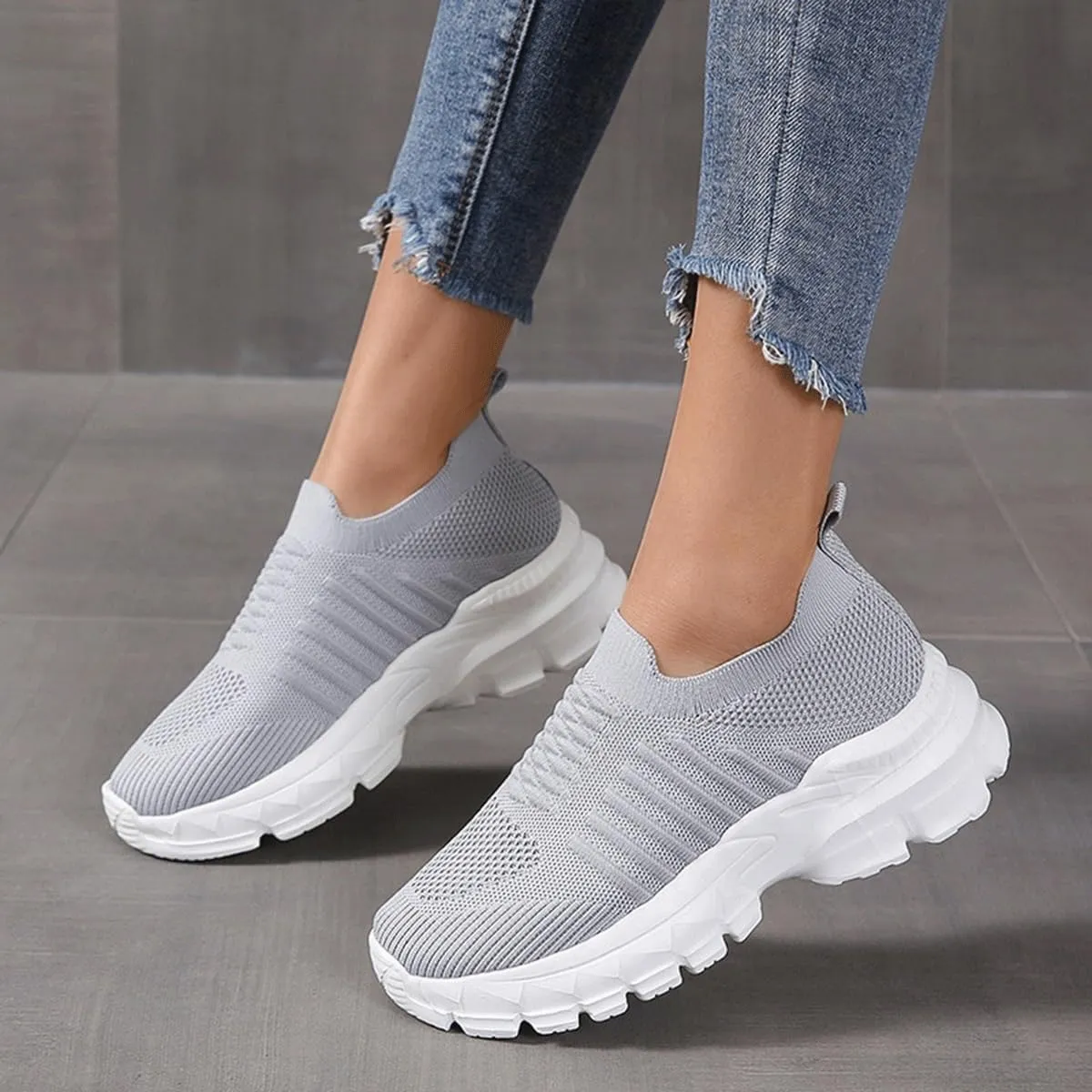 Women's Sneakers Knitted Mesh Breathable Walking Shoes Slip On Running Shoes Non-Slip Sneakers Athletic Fashion Tennis Sneakers Mesh Workout Outdoor Leisure Sports Shoes